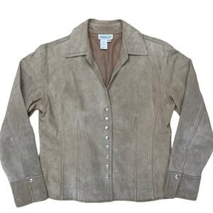 Coldwater Creek Jacket Size Petite Medium Tan Leather Blazer Snap Front